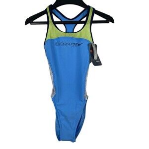 VTG 2004 Nike Swim Swoosh 72 Blue Green Racerback One Piece Swimsuit NWT Size 32